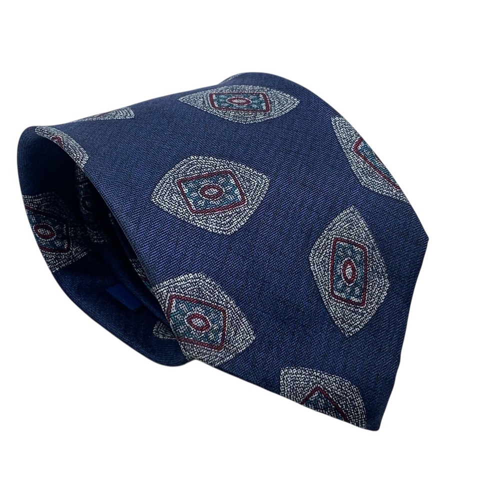 Oscar de la Renta Couture Men's Necktie Blue Geometric Silk Menswear Fashion